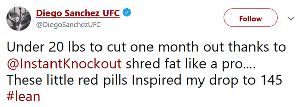 Diego Sanchez tweet saying Instant Knockout helped him cut 20lbs